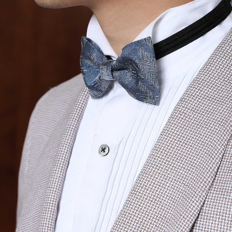 Men's Blue Series Flower Herringbone Pattern Denim Bow Tie - image 10