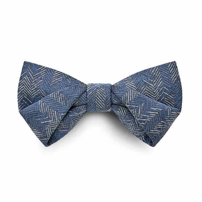 Men's Blue Series Flower Herringbone Pattern Denim Bow Tie - Style #1 - Navy Blue - image 3