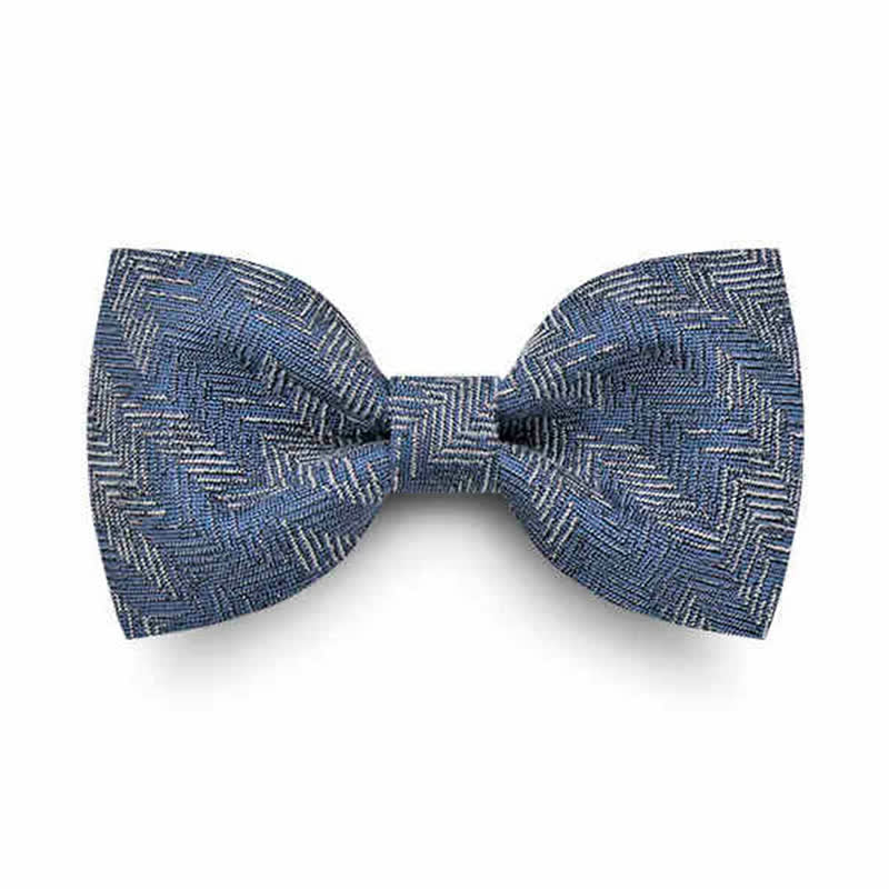 Men's Blue Series Flower Herringbone Pattern Denim Bow Tie - Style #2 - Navy Blue - image 9