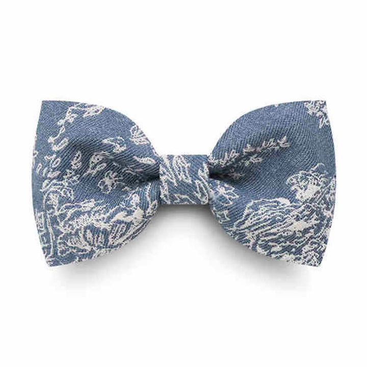 Men's Blue Series Flower Herringbone Pattern Denim Bow Tie - Style #2 - Sky Blue - image 2