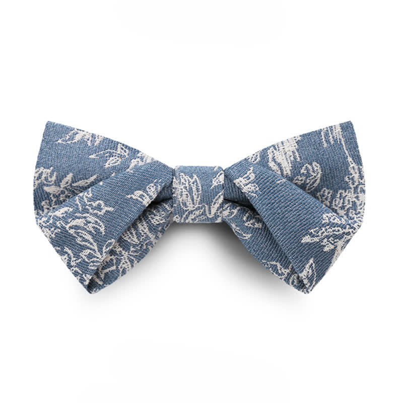 Men's Blue Series Flower Herringbone Pattern Denim Bow Tie - Style #1 - Sky Blue - image 0