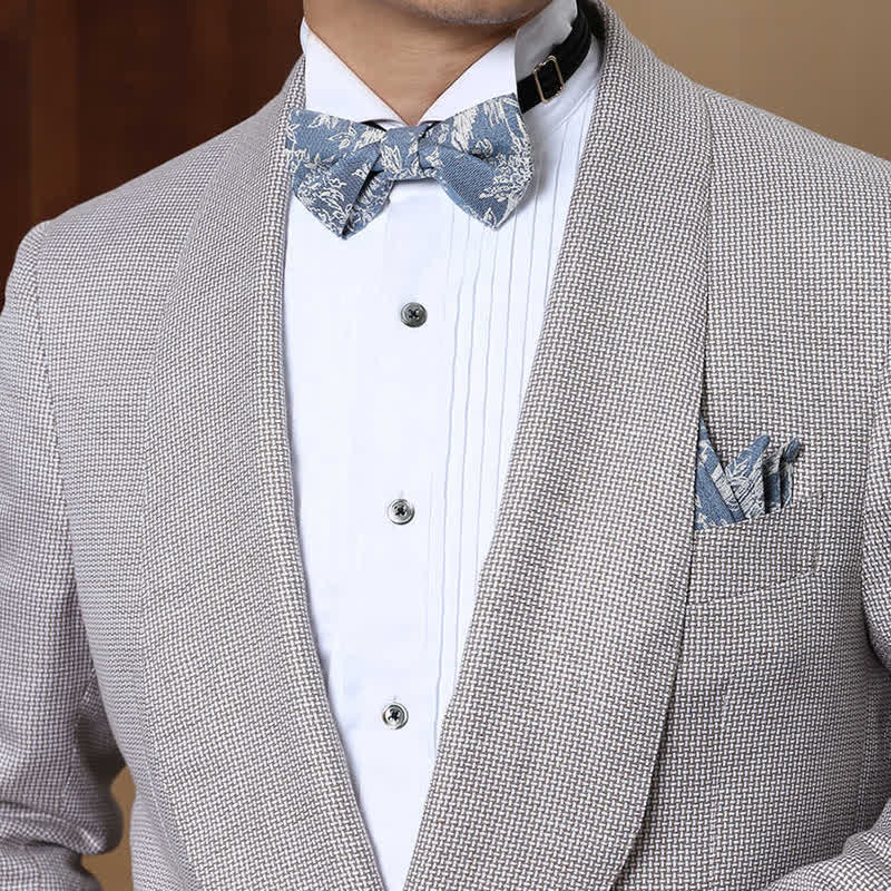 Men's Blue Series Flower Herringbone Pattern Denim Bow Tie - image 1