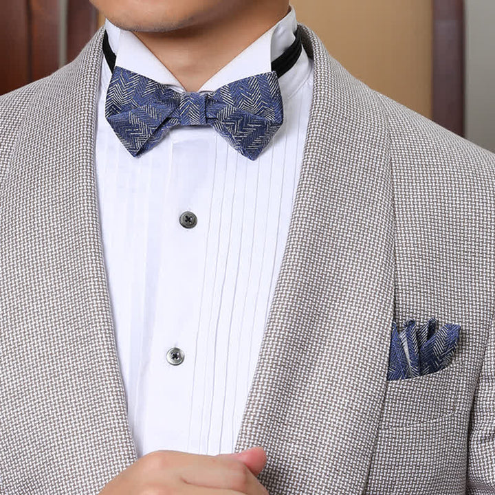 Men's Blue Series Flower Herringbone Pattern Denim Bow Tie - image 4