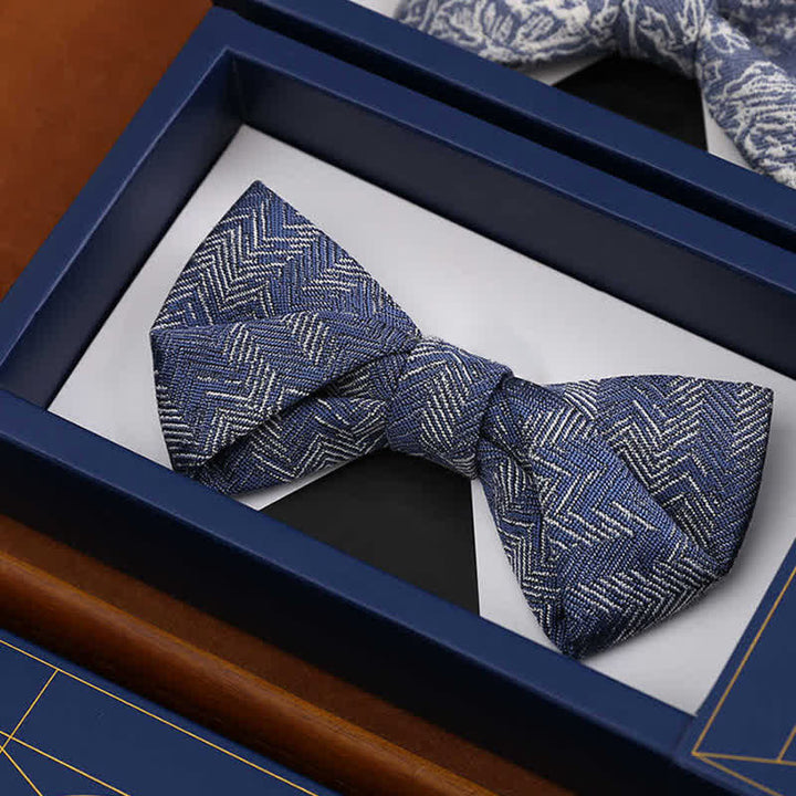 Men's Blue Series Flower Herringbone Pattern Denim Bow Tie - image 6