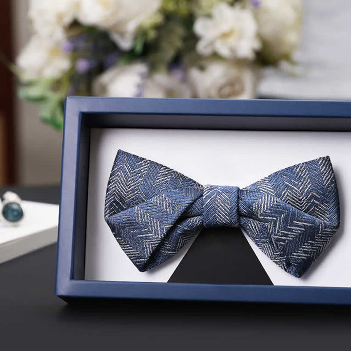 Men's Blue Series Flower Herringbone Pattern Denim Bow Tie - image 5