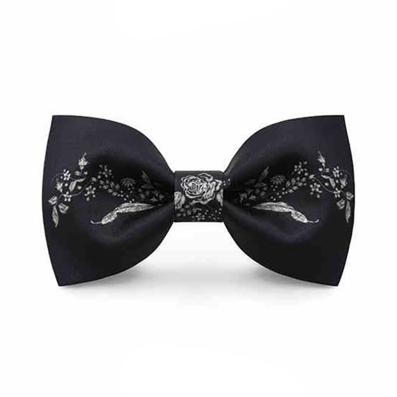 Men's Elegant Floral Plant Pattern Wedding Bow Tie - Black - image 8