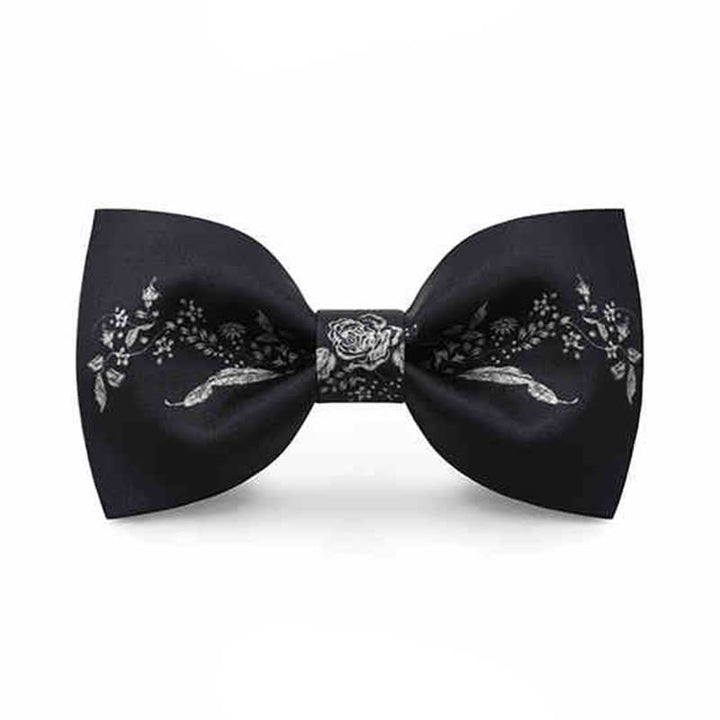 Men's Elegant Floral Plant Pattern Wedding Bow Tie - Black - image 8