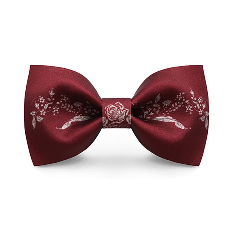Men's Elegant Floral Plant Pattern Wedding Bow Tie - Burgundy - image 0