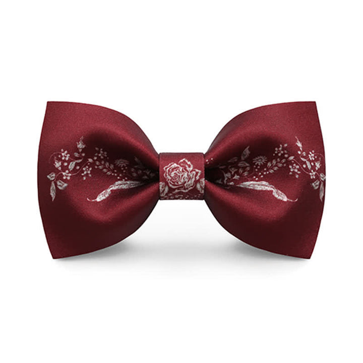 Men's Elegant Floral Plant Pattern Wedding Bow Tie - Burgundy - image 0