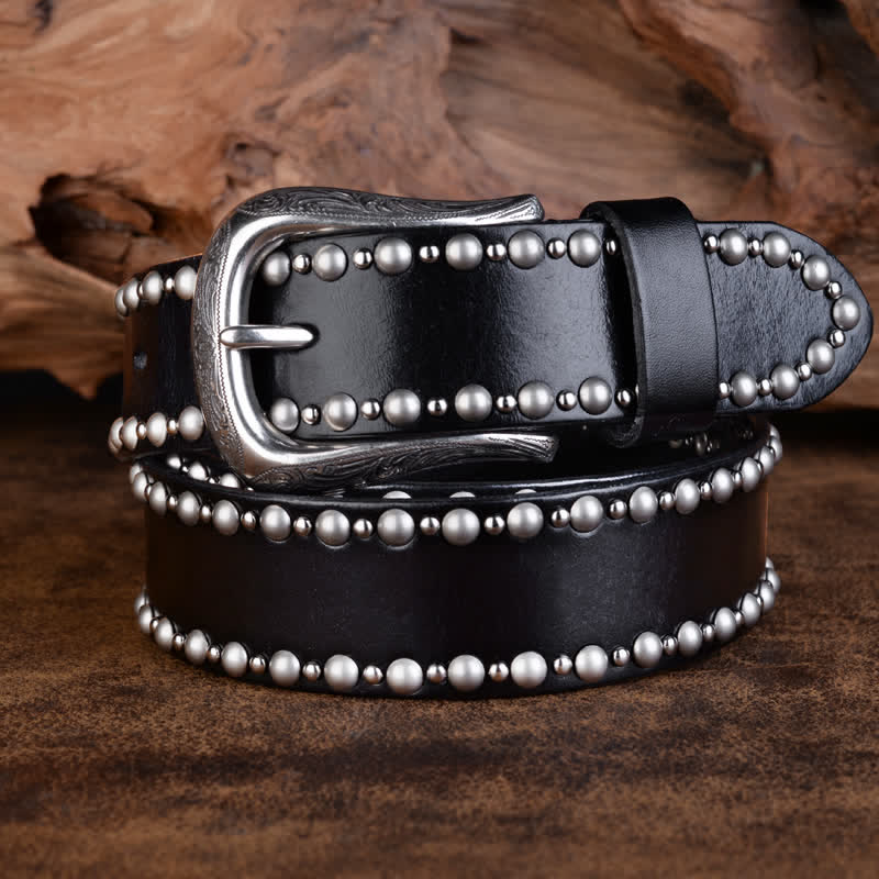 Round Rivets Studded Gothic Clothing Accessories Leather Belt - Black - 44 - image 0