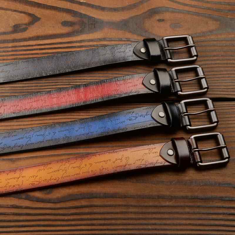 Retro Embossed Letter Pattern Four Colors Available Leather Belt - image 1
