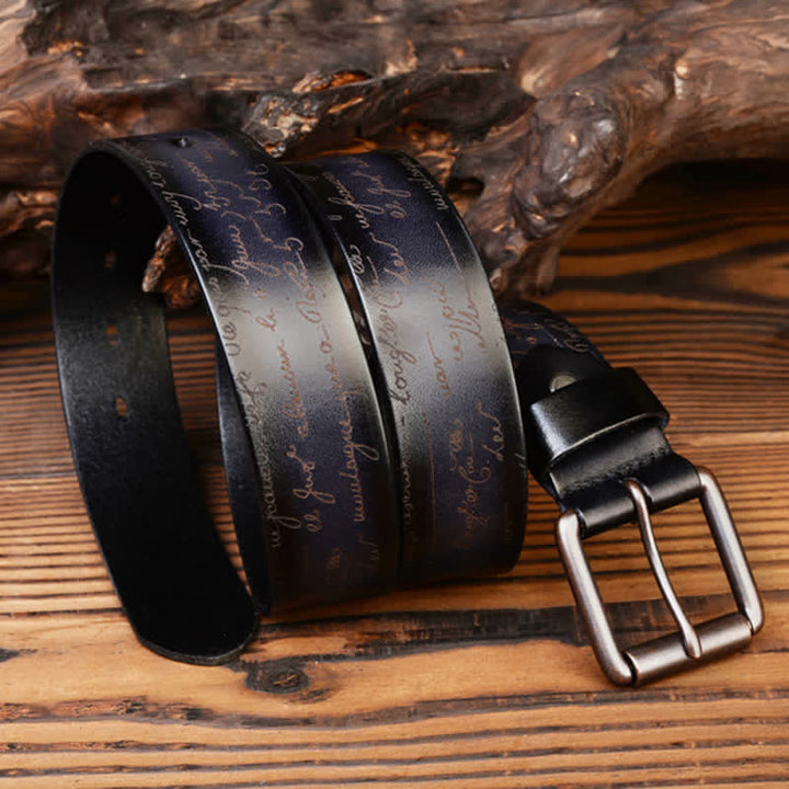 Retro Embossed Letter Pattern Four Colors Available Leather Belt - image 5