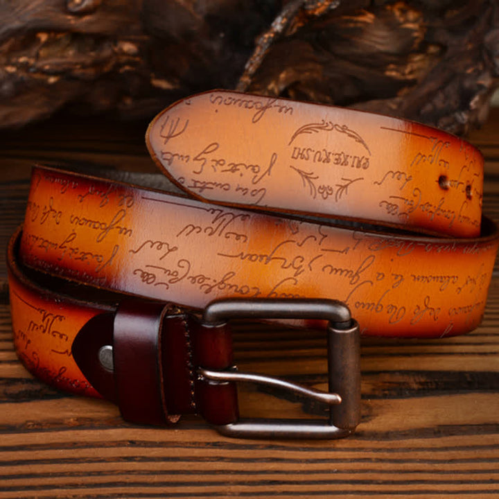 Retro Embossed Letter Pattern Four Colors Available Leather Belt - image 2