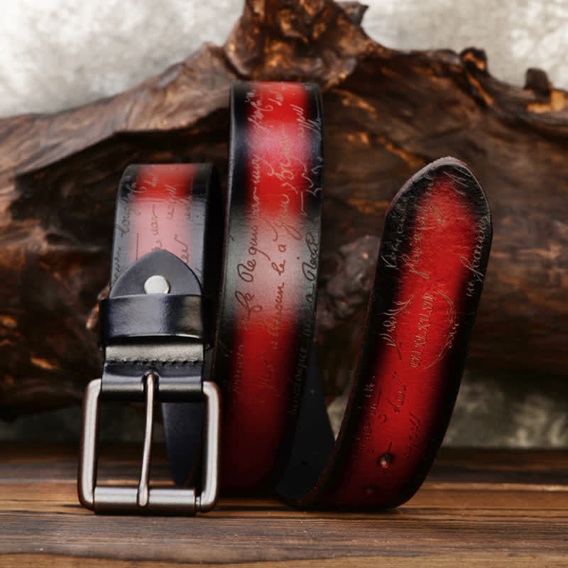 Retro Embossed Letter Pattern Four Colors Available Leather Belt - image 8