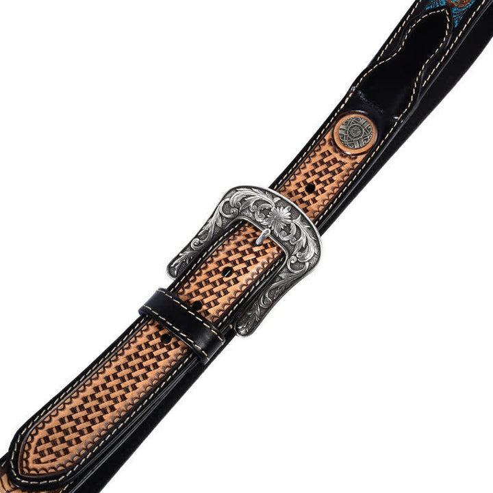 Native Style Retro Basket Weave Pattern Leather Belt - image 3