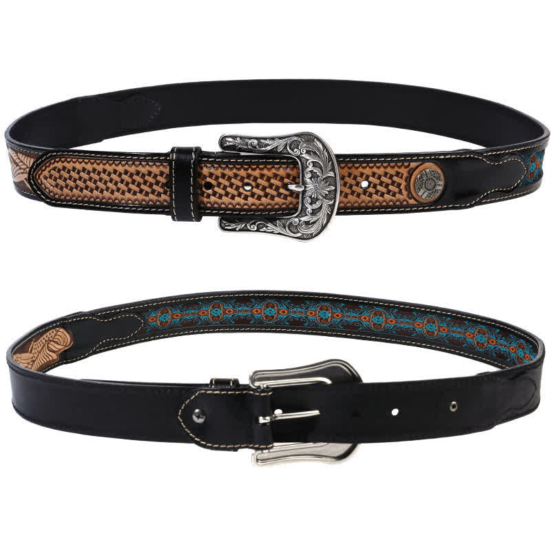 Native Style Retro Basket Weave Pattern Leather Belt - image 4
