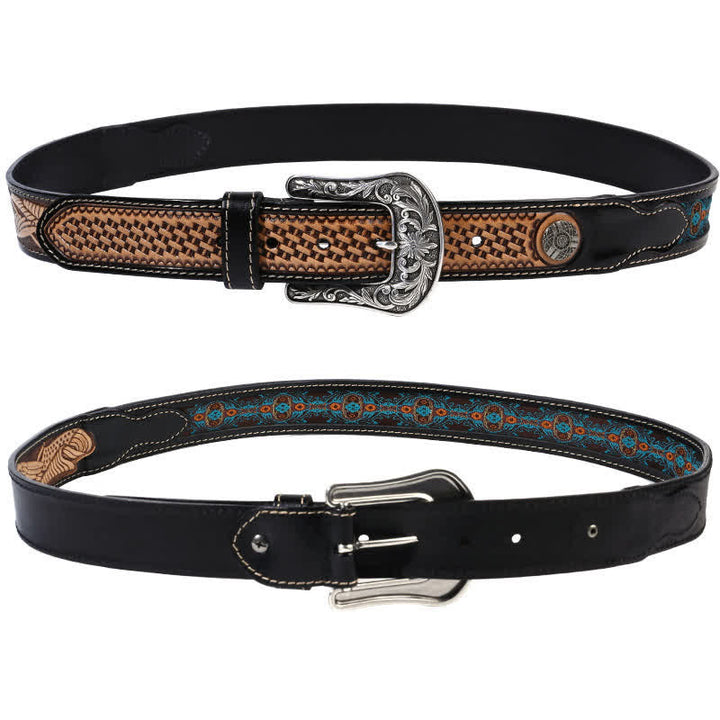 Native Style Retro Basket Weave Pattern Leather Belt - image 4