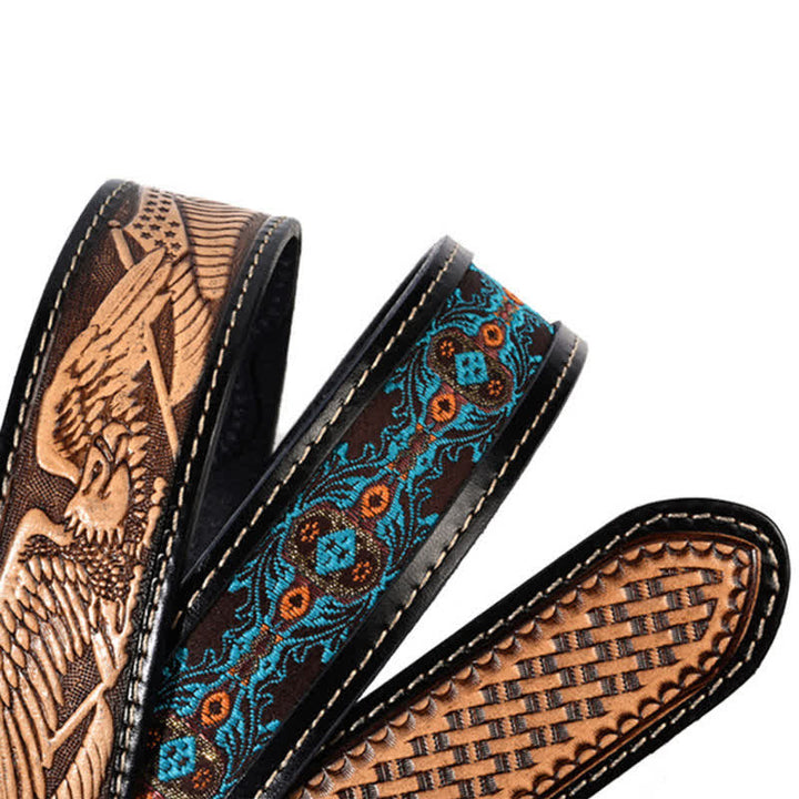Native Style Retro Basket Weave Pattern Leather Belt - image 5