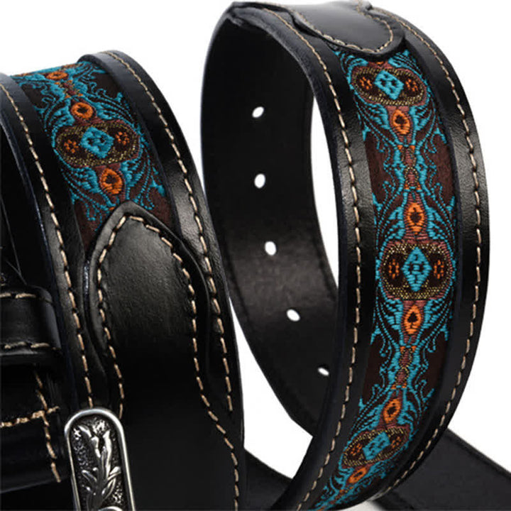 Native Style Retro Basket Weave Pattern Leather Belt - image 6