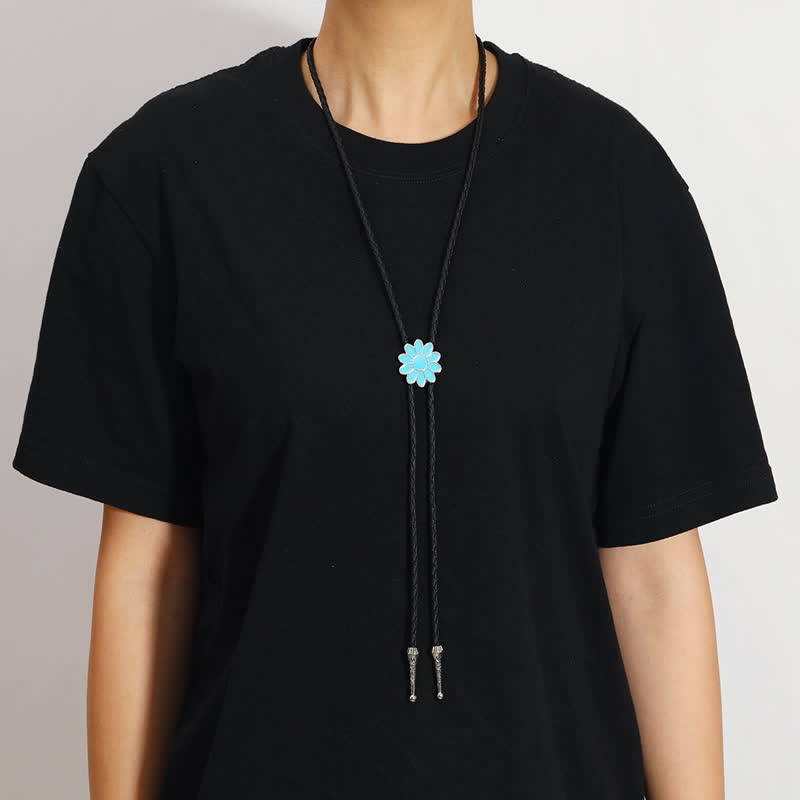 Blue Enameled Oval Flowers Triangle Bolo Tie - image 1