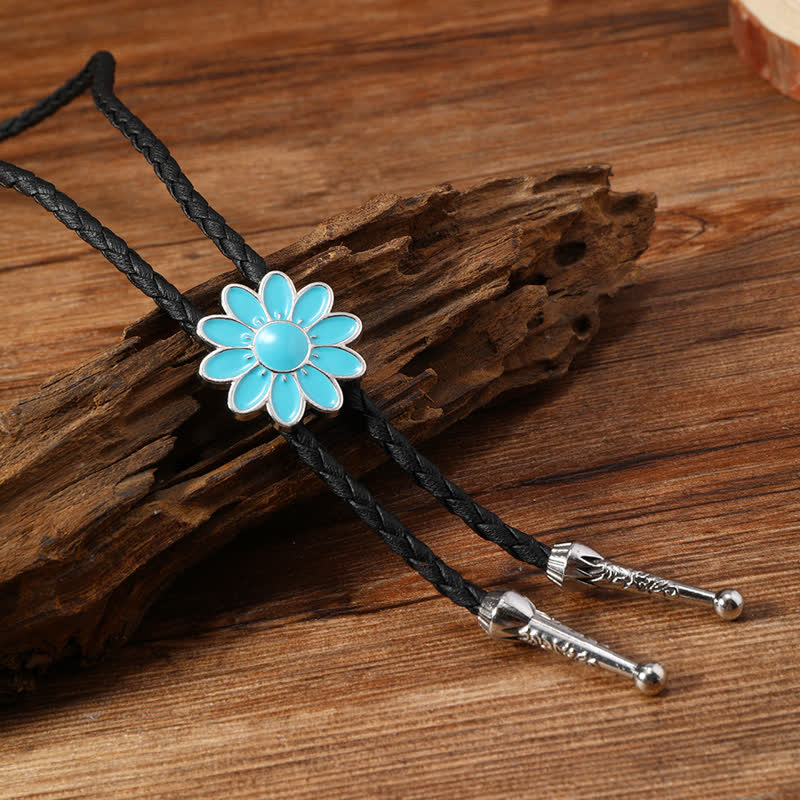 Blue Enameled Oval Flowers Triangle Bolo Tie - Flower - image 7