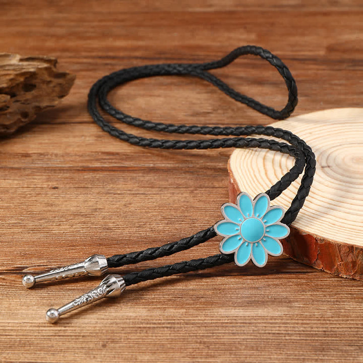 Blue Enameled Oval Flowers Triangle Bolo Tie - image 9