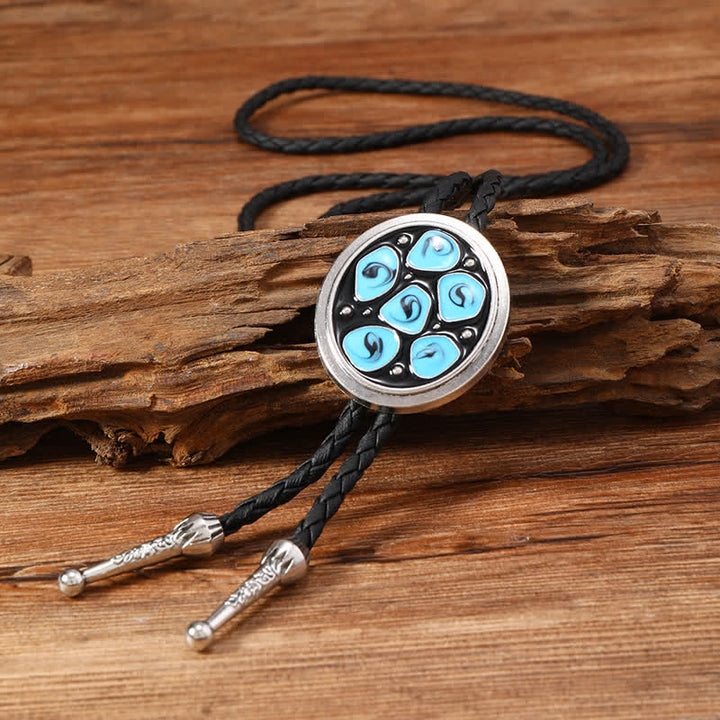 Blue Enameled Oval Flowers Triangle Bolo Tie - image 4