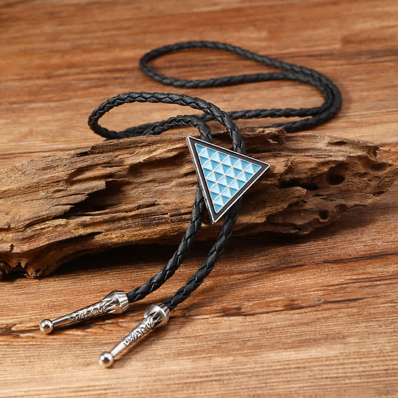 Blue Enameled Oval Flowers Triangle Bolo Tie - image 12