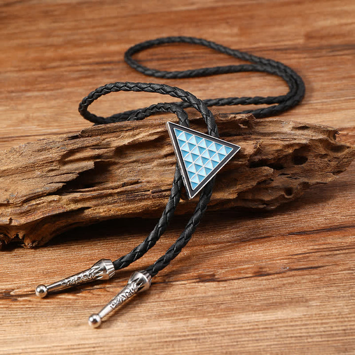 Blue Enameled Oval Flowers Triangle Bolo Tie - image 12