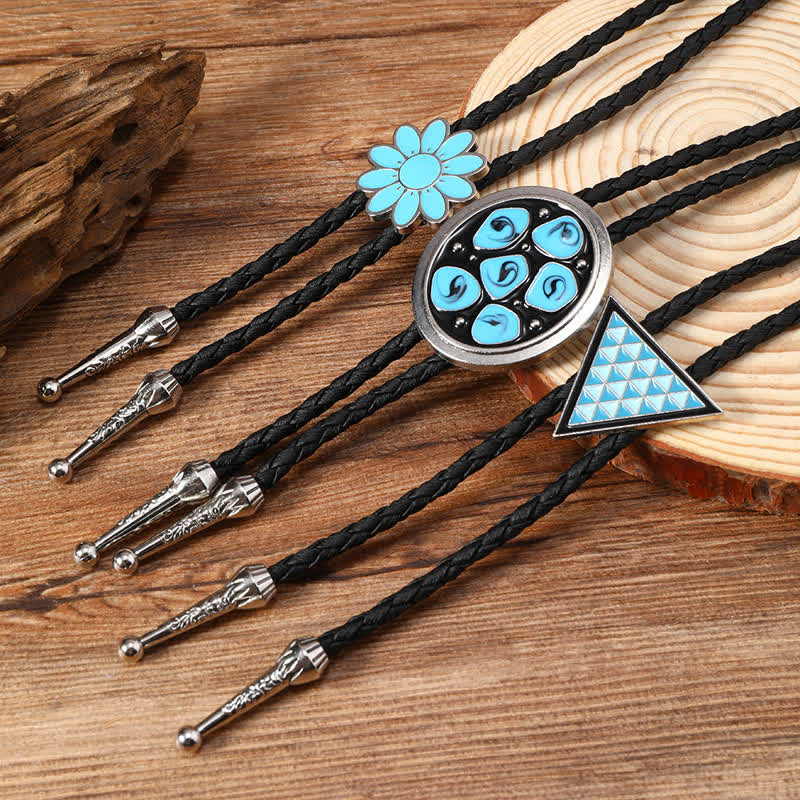 Blue Enameled Oval Flowers Triangle Bolo Tie - image 6