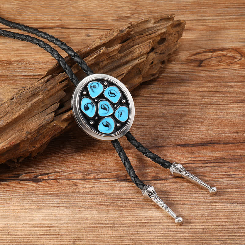 Blue Enameled Oval Flowers Triangle Bolo Tie - Oval - image 2