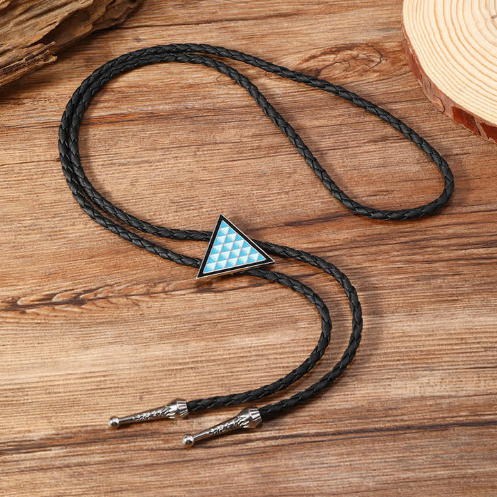 Blue Enameled Oval Flowers Triangle Bolo Tie - image 11