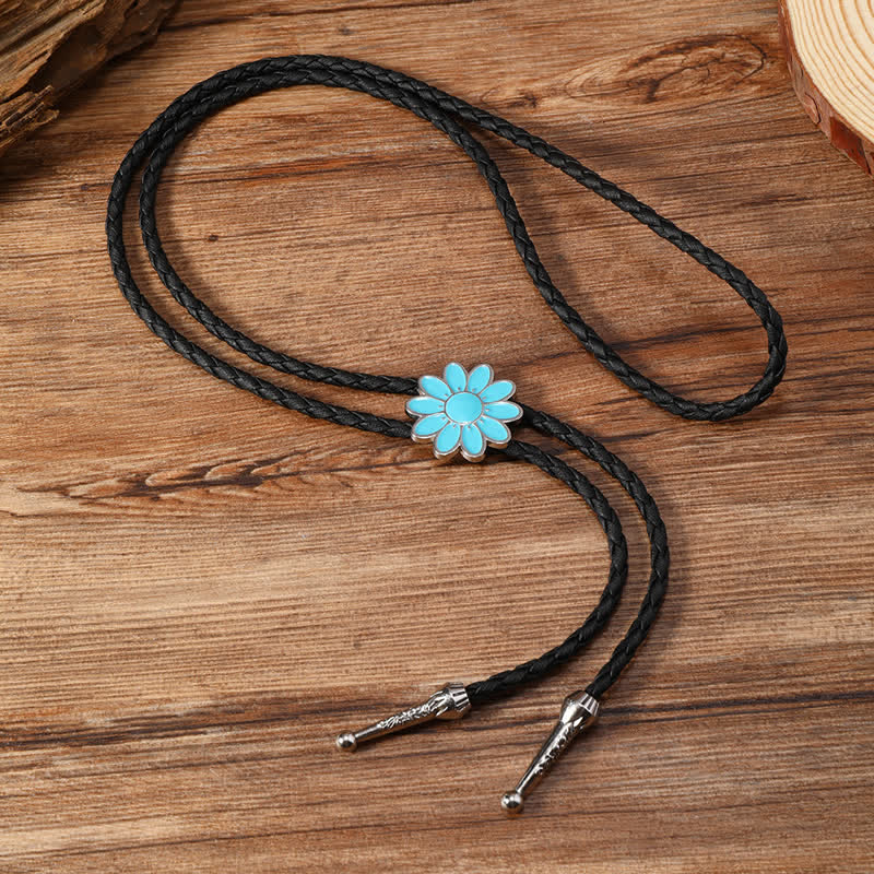 Blue Enameled Oval Flowers Triangle Bolo Tie - image 8