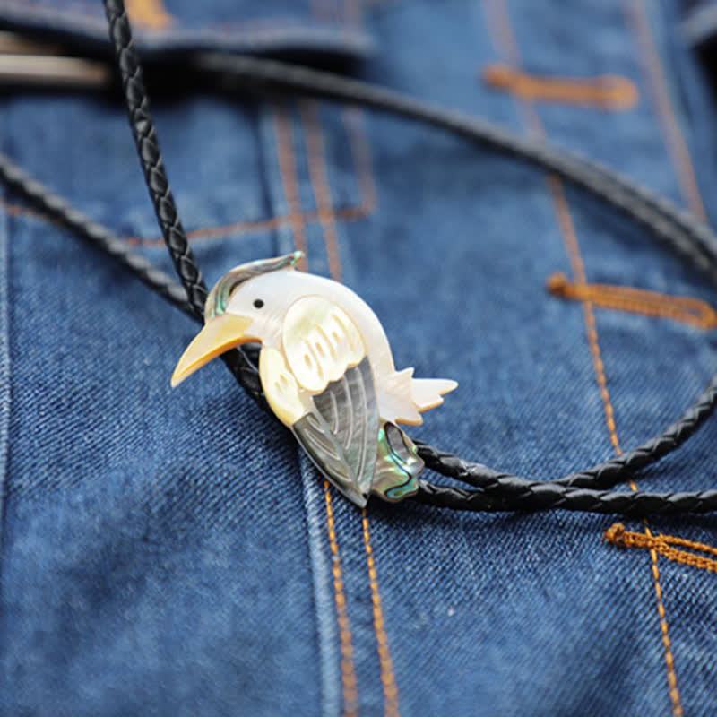 Exotic Parrot Natural Birds Shaped Shell Bolo Tie - image 2