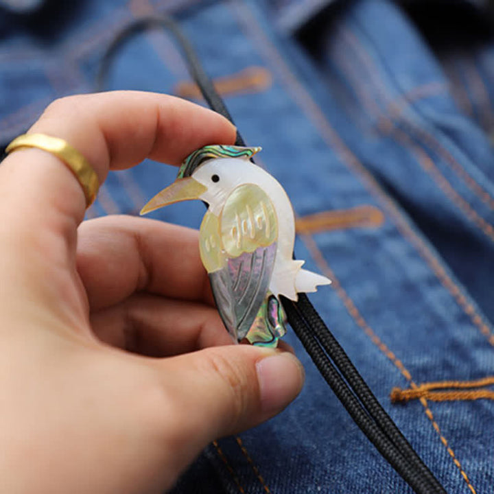 Exotic Parrot Natural Birds Shaped Shell Bolo Tie - image 4