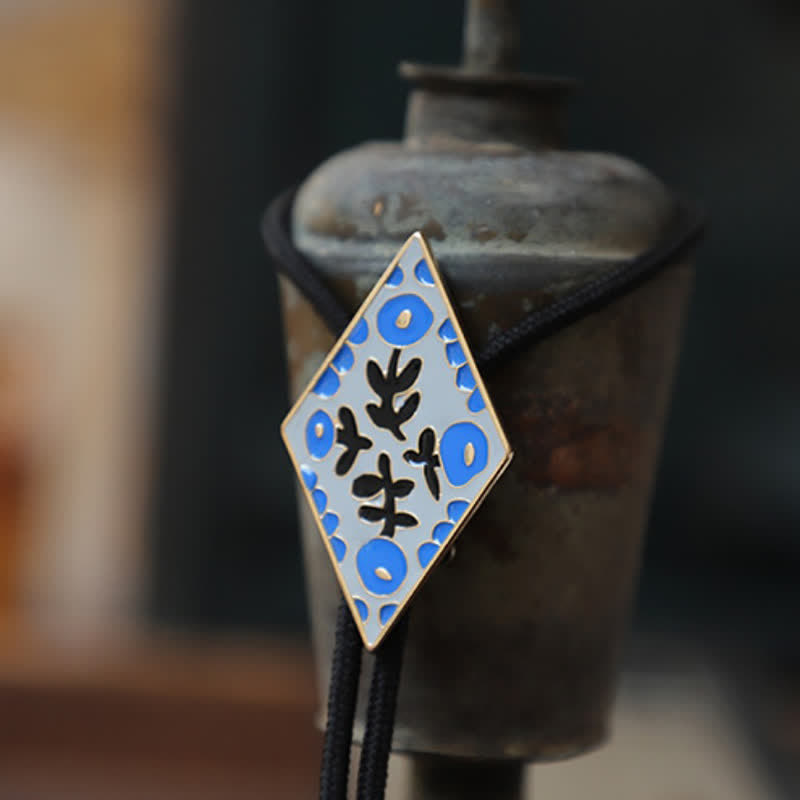Colorful Small Flower Retro Rhombus Bolo Tie - Blue - Rope - image 0
