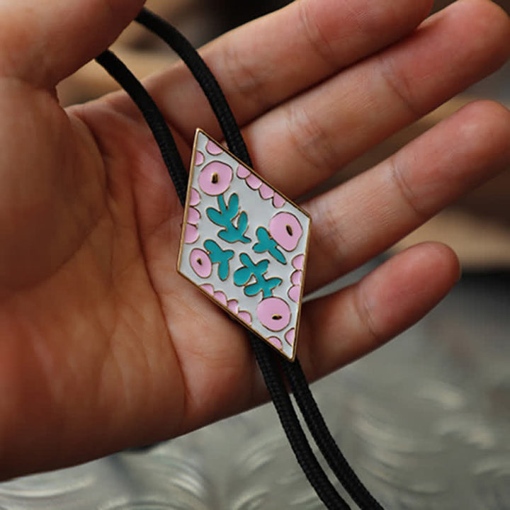 Colorful Small Flower Retro Rhombus Bolo Tie - Pink - Rope - image 6