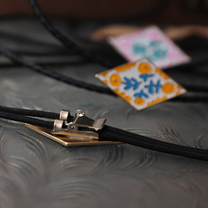 Colorful Small Flower Retro Rhombus Bolo Tie - image 5