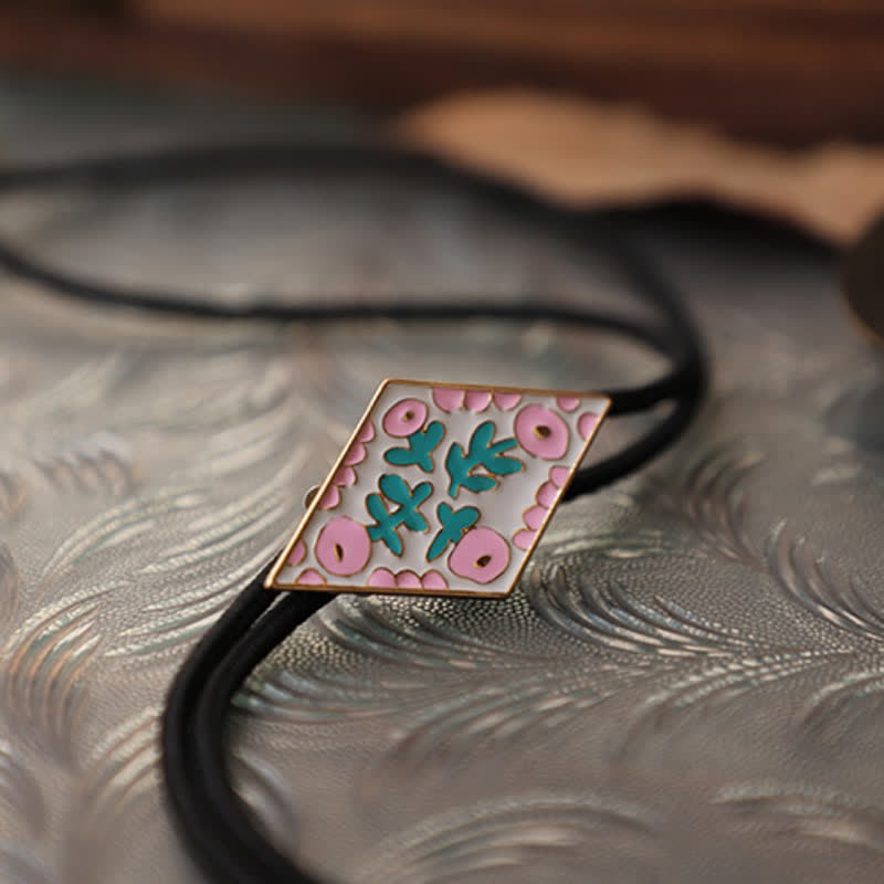 Colorful Small Flower Retro Rhombus Bolo Tie - image 8
