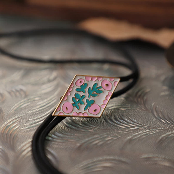 Colorful Small Flower Retro Rhombus Bolo Tie - image 8