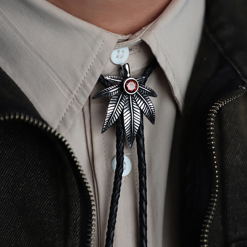 Punk Western Cowboy Maple Leaf Shaped Bolo Tie - image 0
