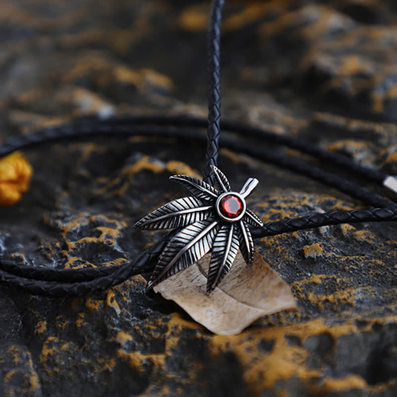Punk Western Cowboy Maple Leaf Shaped Bolo Tie - PU Leather - image 1