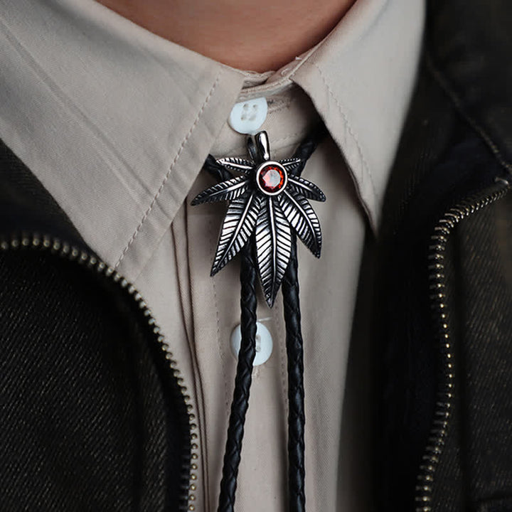 Punk Western Cowboy Maple Leaf Shaped Bolo Tie - image 0