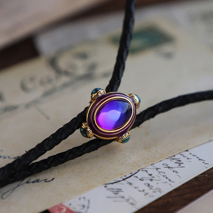 Small Vintage Blue Purple Gemstone Bolo Tie - image 1