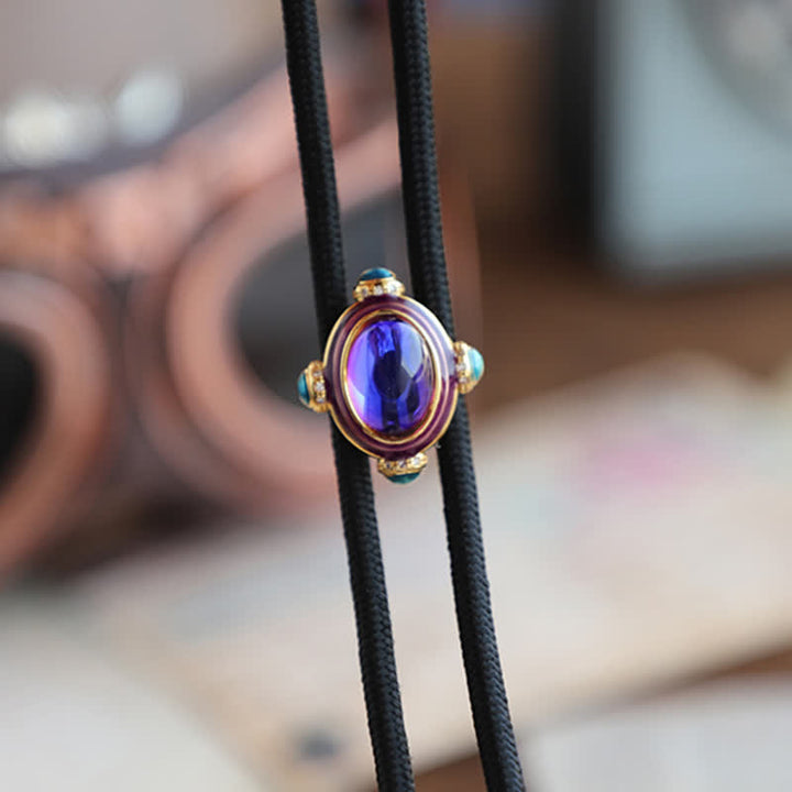 Small Vintage Blue Purple Gemstone Bolo Tie - image 5
