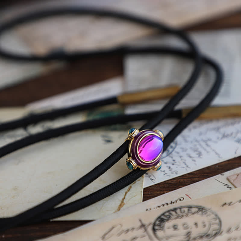 Small Vintage Blue Purple Gemstone Bolo Tie - image 7