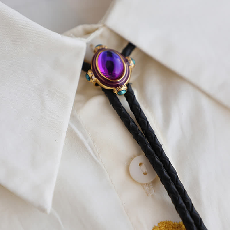 Small Vintage Blue Purple Gemstone Bolo Tie - image 3