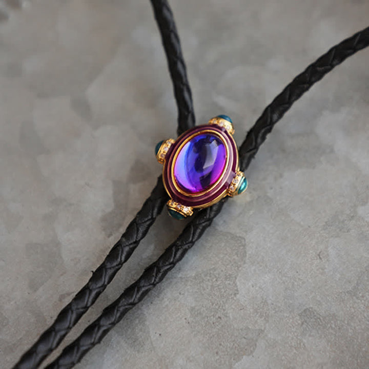 Small Vintage Blue Purple Gemstone Bolo Tie - image 2