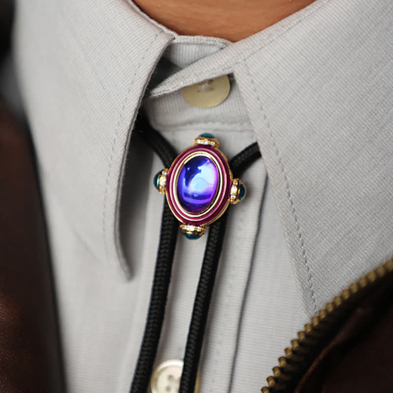 Small Vintage Blue Purple Gemstone Bolo Tie - Rope - image 4