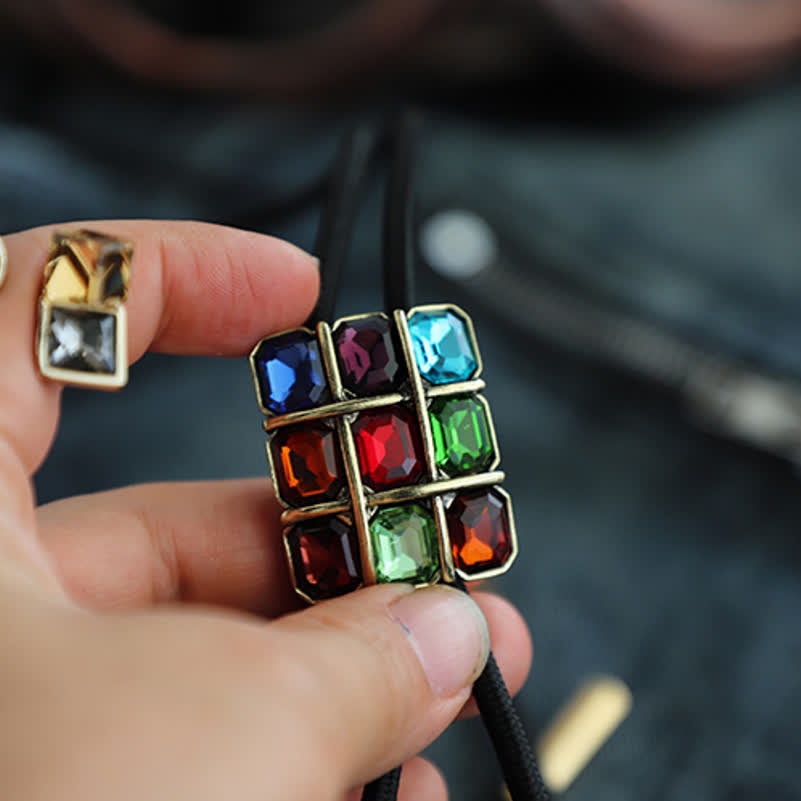 Geometric Mosaic Cube Gemstone Bolo Tie - image 8